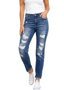 Judy Blue Jeans 7 28 Boyfriend Distressed Medium Wash Stretch High Rise